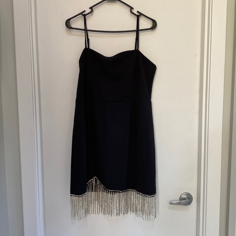 Black cocktail dress with sequin hem, size XL